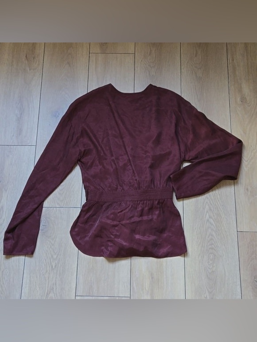 Womens Long-Sleeve Waist-Detail Top in Deep Burgundy
